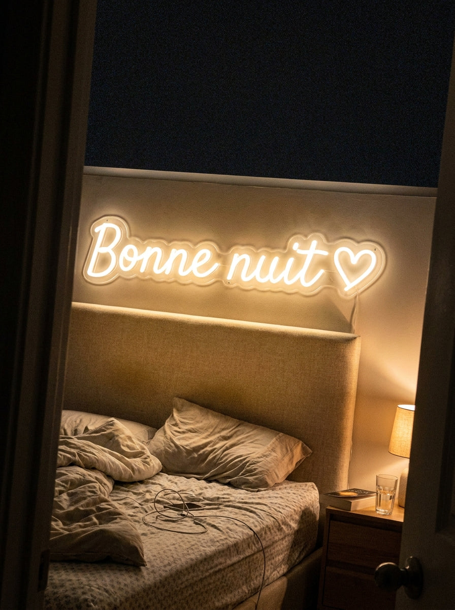 Posé au-dessus du lit, la lumière est douce. Monté en dix minutes.